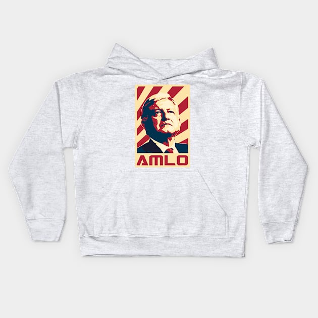 AMLO President Of Mexico Retro Propaganda Kids Hoodie by Nerd_art